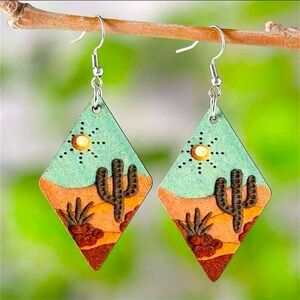 Pair Of Double Sided Print Vintage
Western Cactus Sun gobi mountain pattern